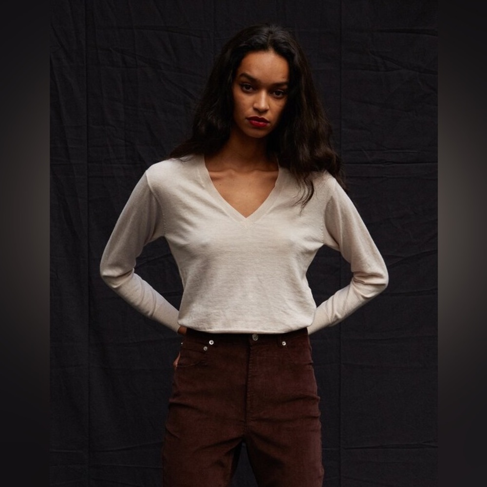 Thakoon Cream V-Neck Sweater